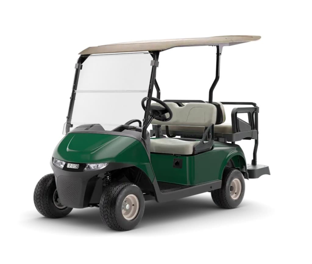 Green E-Z-GO 4-seat electric golf cart available for daily rental on Daufuskie Island, South Carolina