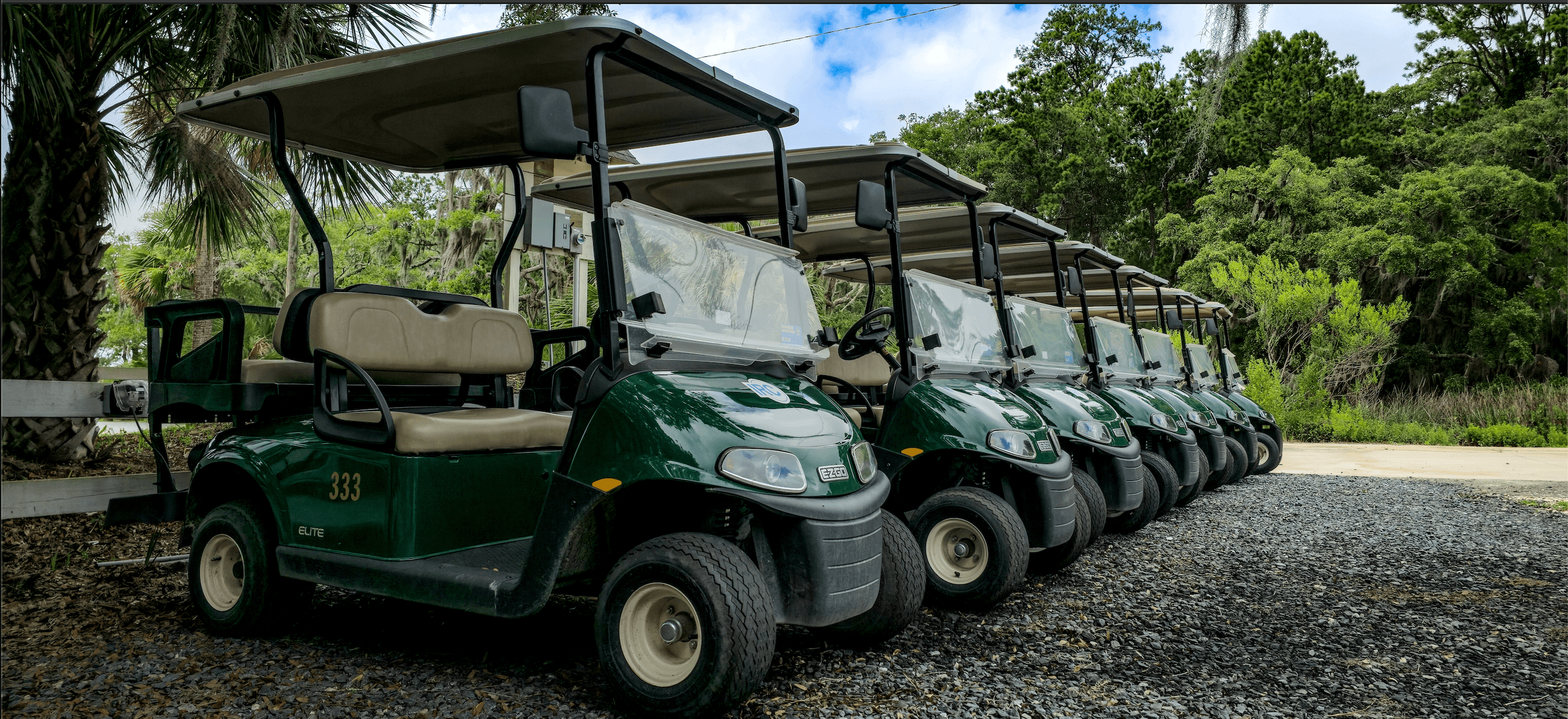 Electric golf cart on a sandy road on Daufuskie Island, South Carolina